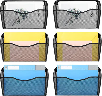 6 Pockets Wall File Organizer Metal Mesh Hanging Document Paper Holder Wall by PAG