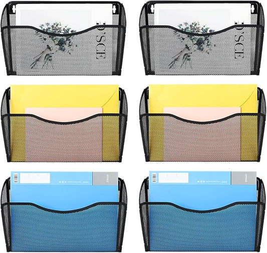 6 Pockets Wall File Organizer Metal Mesh Hanging Document Paper Holder Wall by PAG