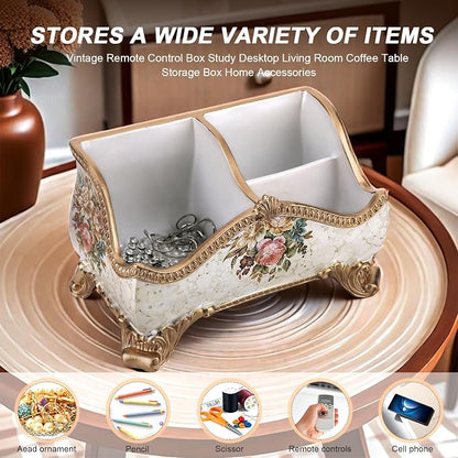 Vintage Floral Resin Tray Remote Control Holder & Desk Organizer Three - Image 4