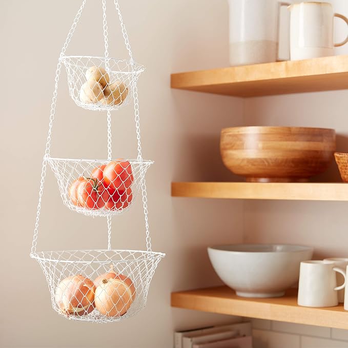 Fox Run White 3-Tier Kitchen Hanging Fruit Baskets, 32 Inches - Image 6