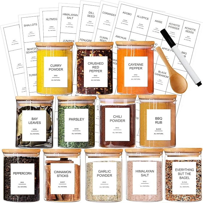GPOVVIMX 12 Pcs Glass Spice Jars by GPOVVIMX