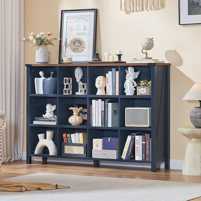 Joaxswe 12 Cube Storage Organizer, Farmhouse 62 Inch Wide Navy Blue Display - Image 4
