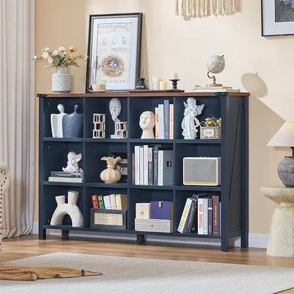 Joaxswe 12 Cube Storage Organizer, Farmhouse 62 Inch Wide Navy Blue Display - Image 4