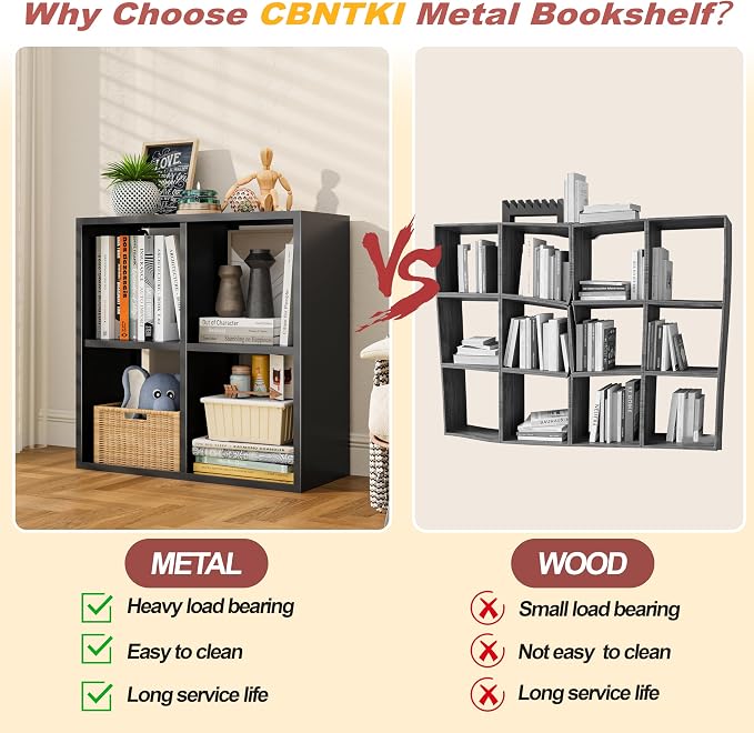 4 Cube Storage Organizer, Metal Cubby Storage Shelf, Small Box Bookshelf - Image 5
