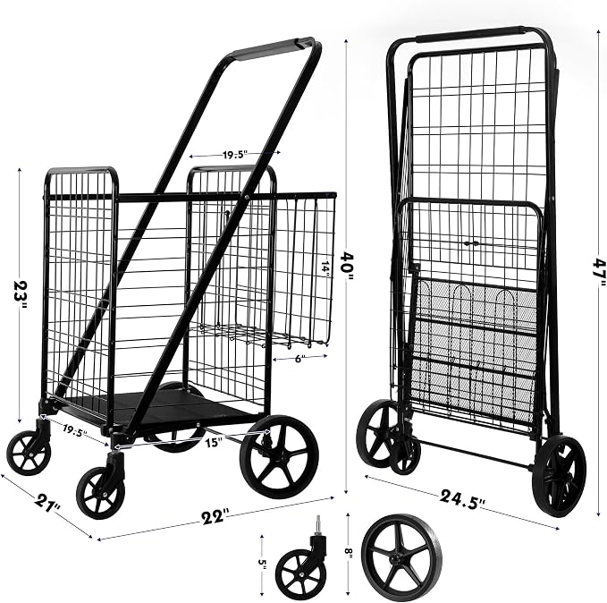 BIEAMA Folding Shopping Cart, 450 Lb Capacity Grocery Cart, Extra Large | Heavy - Image 3