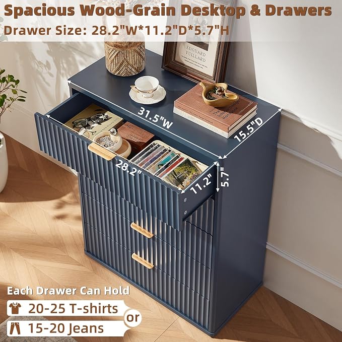 Fluted 5 Drawers Dresser for Bedroom, Living Room - Image 6