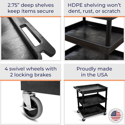 Stand Steady Tubstr Large 3 Shelf Utility Cart | Heavy Duty, Holds Up to 300 - Image 2