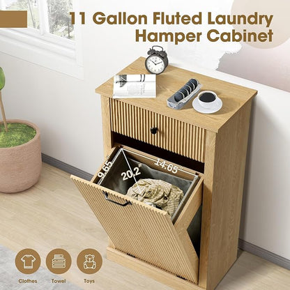 Grepatio Tilt Out Fluted Laundry Hamper Cabinet, 11 Gallon Hidden Laundry Hamper - Image 5