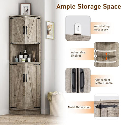 68" Tall Farmhouse Corner Cabinet, Dining Room Storage Cabinet - Image 5