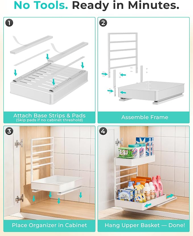 EVERIE Height Adjustable 2 Tier Metal Pull Out Slide Shelf Organizer - Image 7