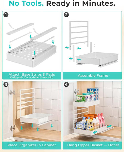 EVERIE Height Adjustable 2 Tier Metal Pull Out Slide Shelf Organizer - Image 7