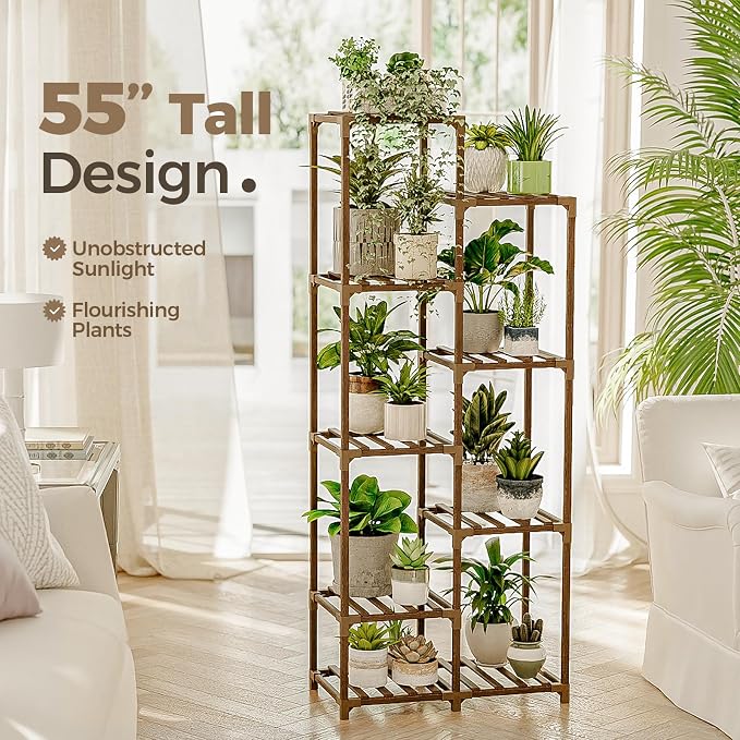 Bamworld Plant Stand Indoor Outdoor 9 Tier Tall Large Wood Plant Shelf Multi - Image 2
