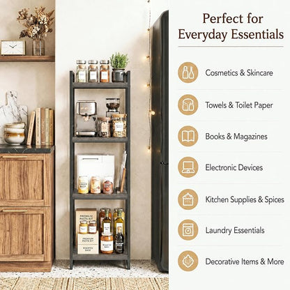 BYFU 4 Tier Bathroom Storage Open Shelf Grey Metal Corner Storage Rack | 46.1" - Image 5