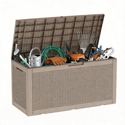 Vixzen 121 Gallon Waterproof Large Deck Box, Lockable Resin Outdoor Storage Box by Vixzen