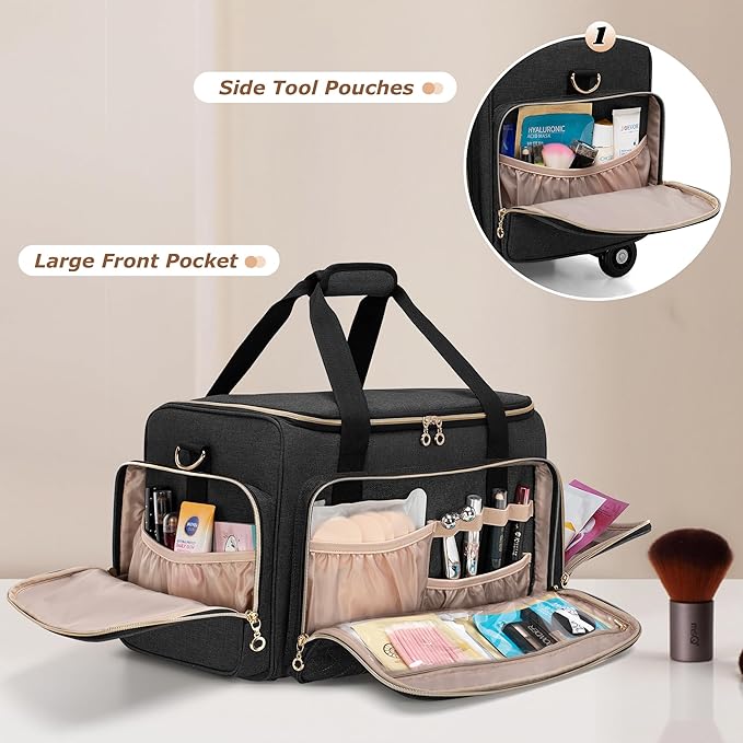 LUXJA Rolling Makeup Case with 3 Removable Pouches and 1 Makeup Brush Bag - Image 4