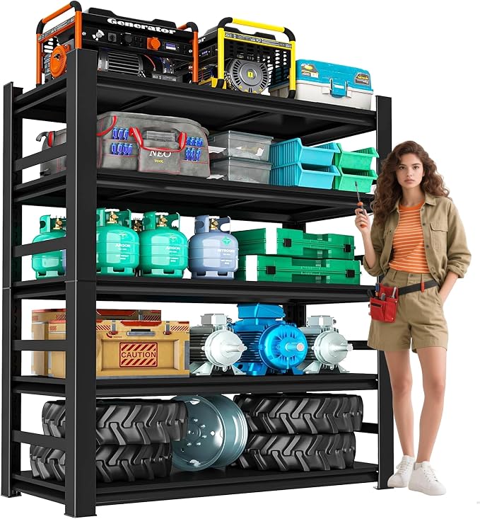 72" H Garage Shelves 5-Tier Heavy Duty Steel Rack 3000 lb Black | Storage by Metallitrend