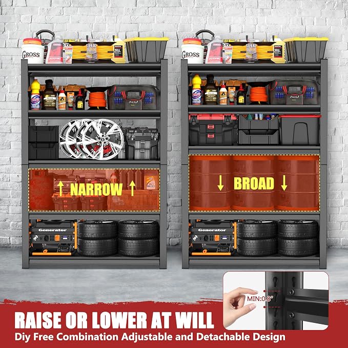 72" H Garage Shelves 5-Tier Heavy Duty Steel Rack 3000 lb Black | Storage - Image 6