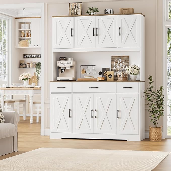 HOSTACK 71" Tall Kitchen Pantry Storage Cabinet, Farmhouse Hutch Cabinet - Image 2