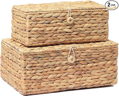 Set of 2 Rectangular Wicker Storage Bins by RattanWebbingMeshRolls