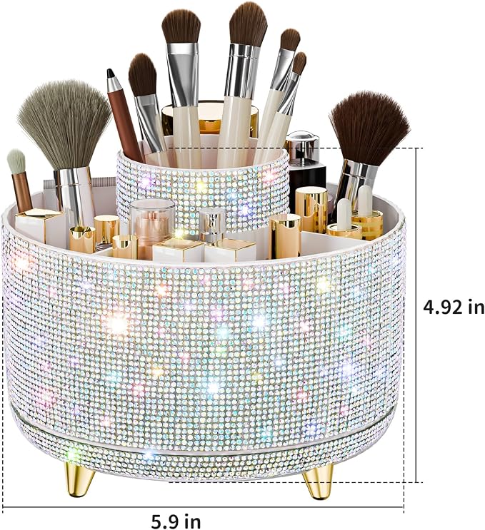 fanado Bling Diamond Makeup Brush Holder, 360° Rotating Makeup Organizer - Image 4