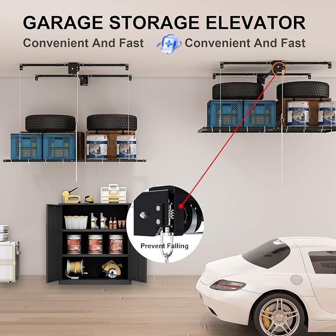 Overhead Garage Storage Rack 4x8 FT, Adjustable Ceiling Lift Storage System - Image 4