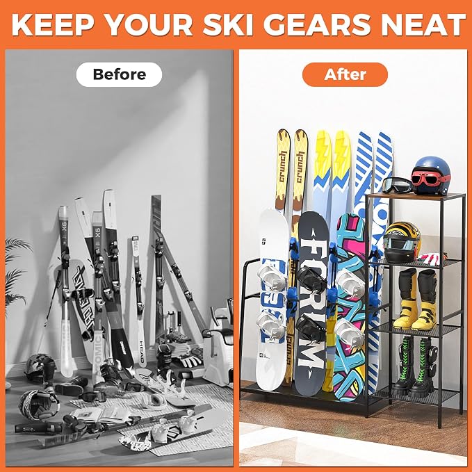 Freestanding Snowboard Rack, 4 Pair Ski, 3 Pack Snowboard, Snowboard Gear - Image 5