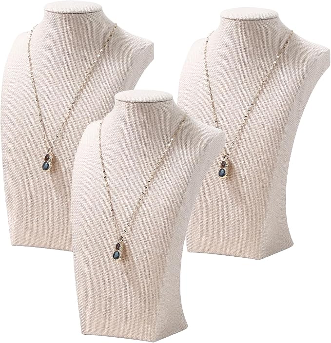 3Pcs Necklace Bust Stand for Selling, Linen Necklace Display Holder, Jewelry by FocusOnJewelryDisplay