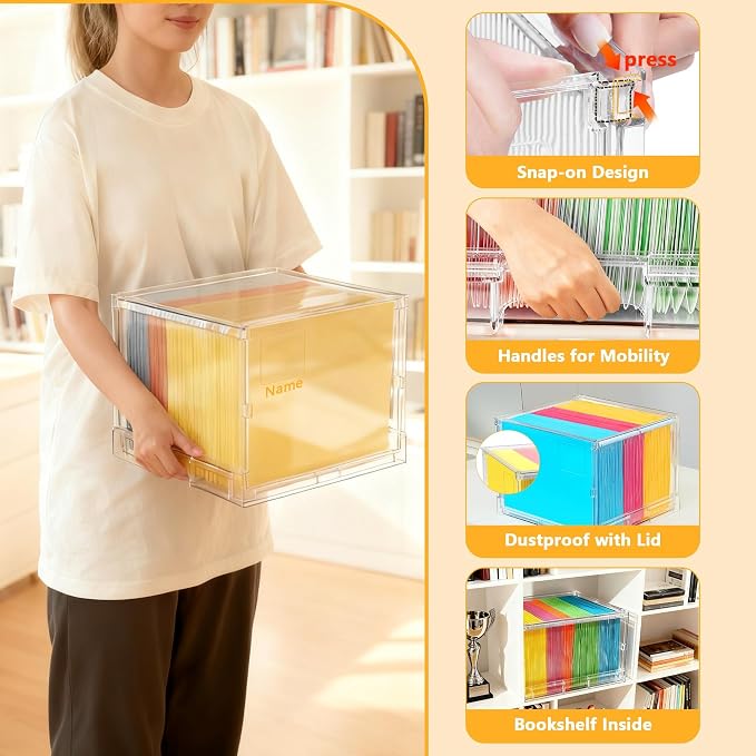 File Organizer Box with Lid, Hanging Filing Folder Organizer - Image 3