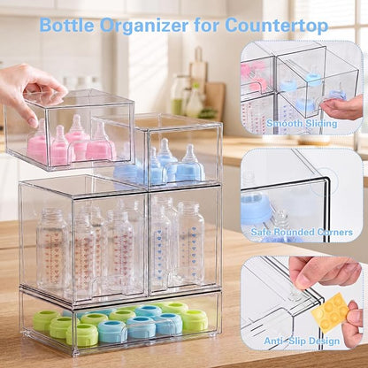Baby Bottle Organizer, 5 Pack Clear Acrylic Stackable Storage Drawers, Baby - Image 5