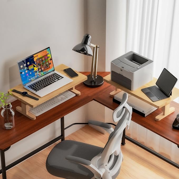 Bamboo Monitor Stand Riser for Desk, Height Adjustable Computer Riser & Laptop - Image 7