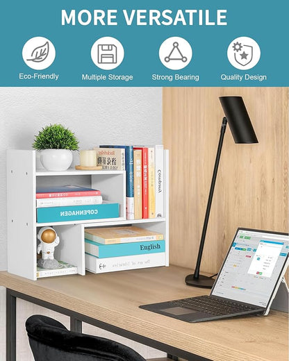 Desktop Shelf Organizer, Adjustable Stackable Office Storage Rack, Wood Display - Image 4