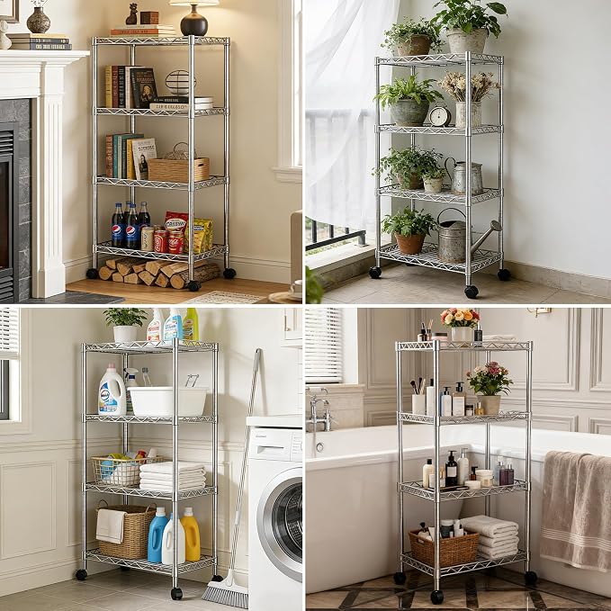4-Tier Wire Shelf Metal Rack, Narrow Wire Shelving Unit, Small Wire Shelf | - Image 7