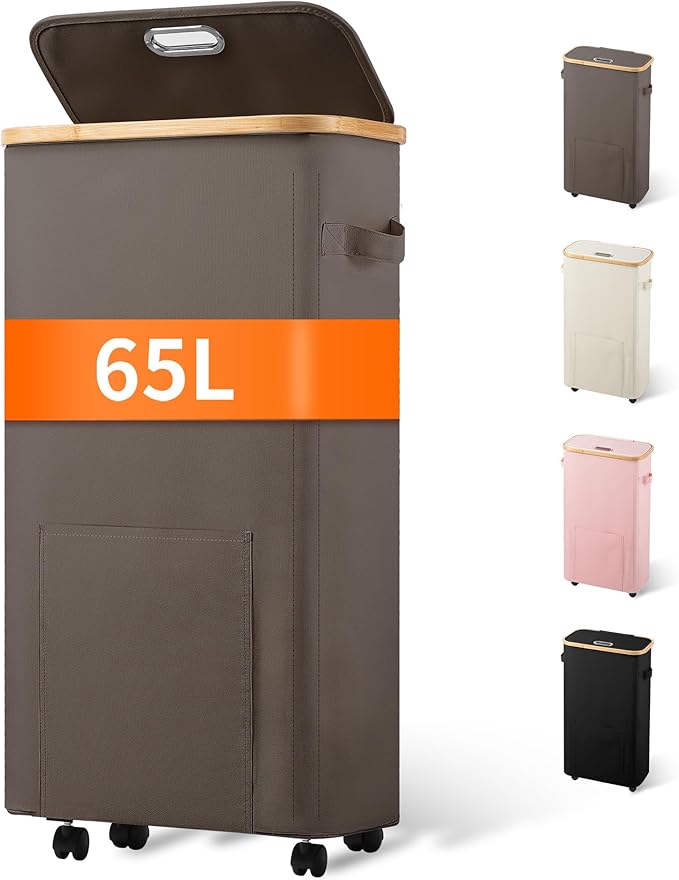 Vincona Laundry Basket with Wheels, Tall Dirty Clothes Hamper on Wheels by Vincona