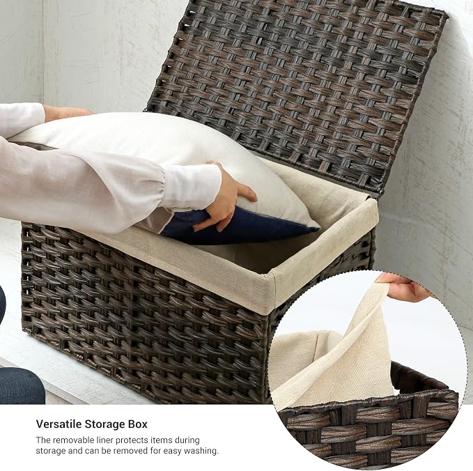 SONGMICS Storage Basket with Lid, Woven Blanket Storage Bin with Handles - Image 7