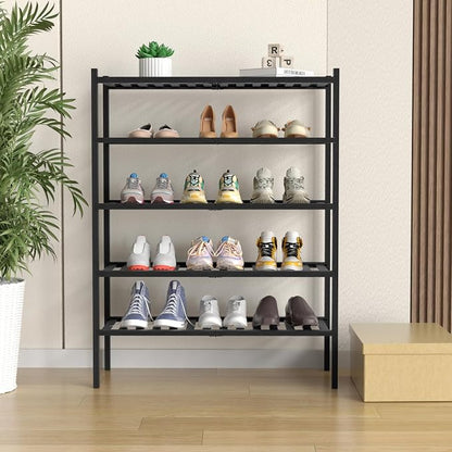5 Tier Bamboo Shoe Rack for Closet Free Standing Wood Shoe Shelf for Entryway - Image 2