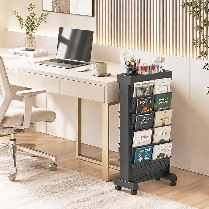 6-Tier Rolling Bookshelf Magazine Rack - Image 2
