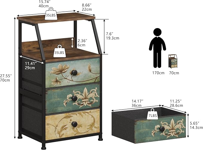 Tohomeor Dresser with Fabric Drawers Nightstand with 2 Tier Shelf Storage Tower - Image 2