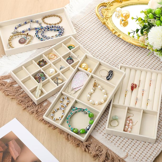 Inbagi 8 Pcs Small Velvet Jewelry Trays Stackable Drawers Organizer Inserts - Image 6