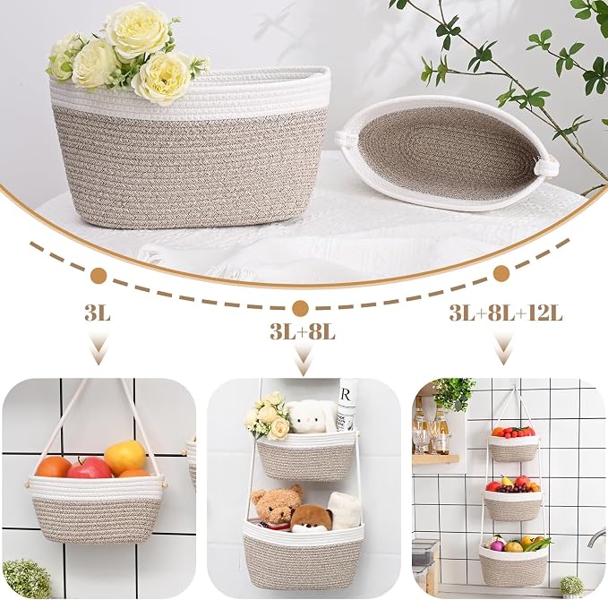 Hanging Basket, 3-Tier Woven Wall Basket - Image 2