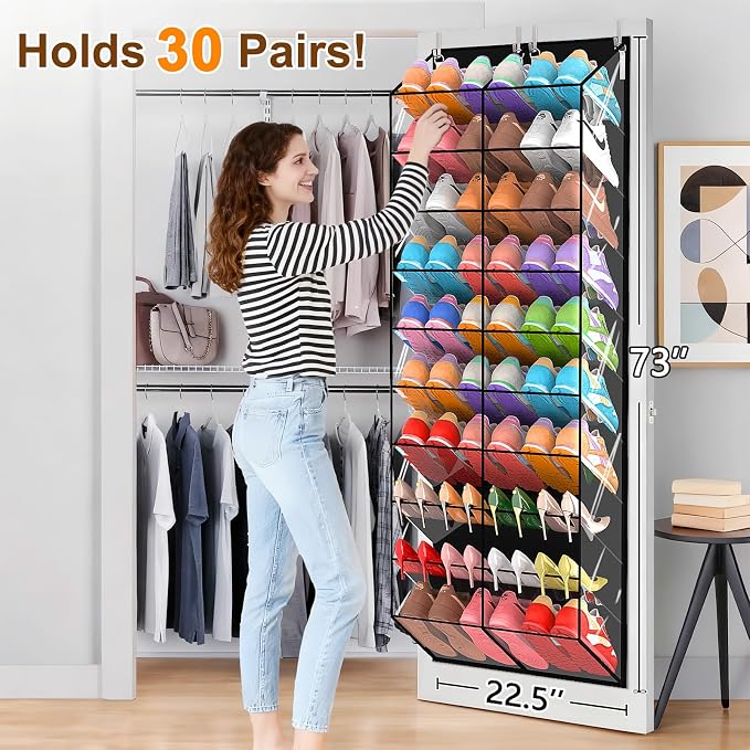 20-30 Pairs Over the Door Shoe Organizer, Transparent PVC Hanging Shoe Rack - Image 2