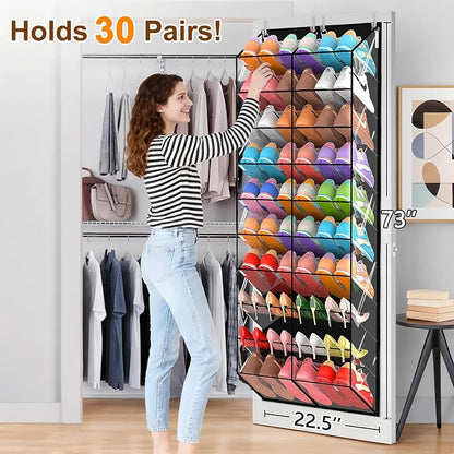 20-30 Pairs Over the Door Shoe Organizer, Transparent PVC Hanging Shoe Rack - Image 2
