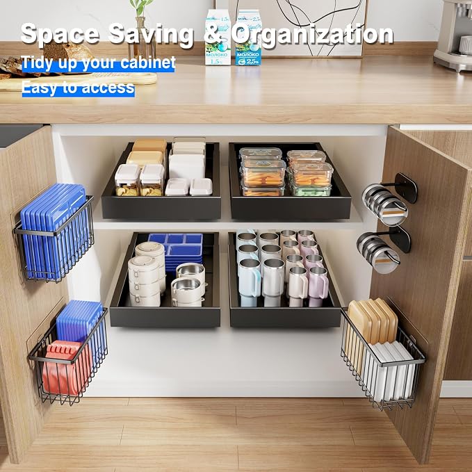 Mustorn 4 Pack Adhesive Cabinet Door Organizer, Lid Organizers Inside Cabinet - Image 3