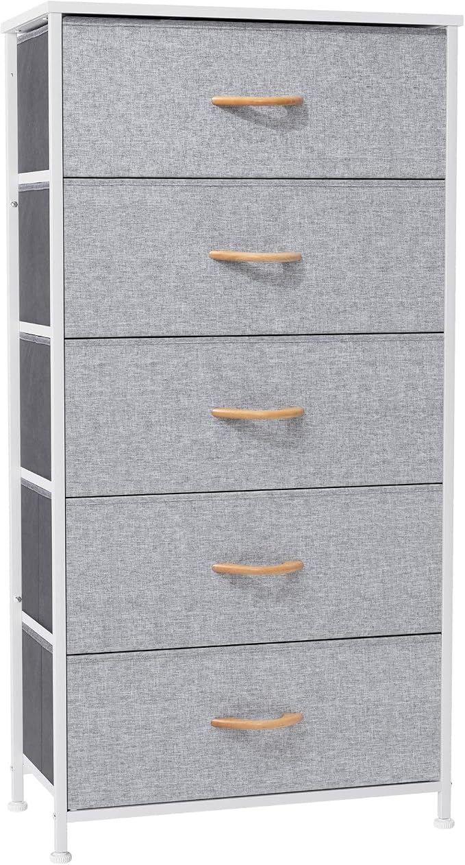 Tall Dresser, Wide Vertical Fabric Storage Organizer, 5 Drawer | Sturdy Steel by CrestliveProducts