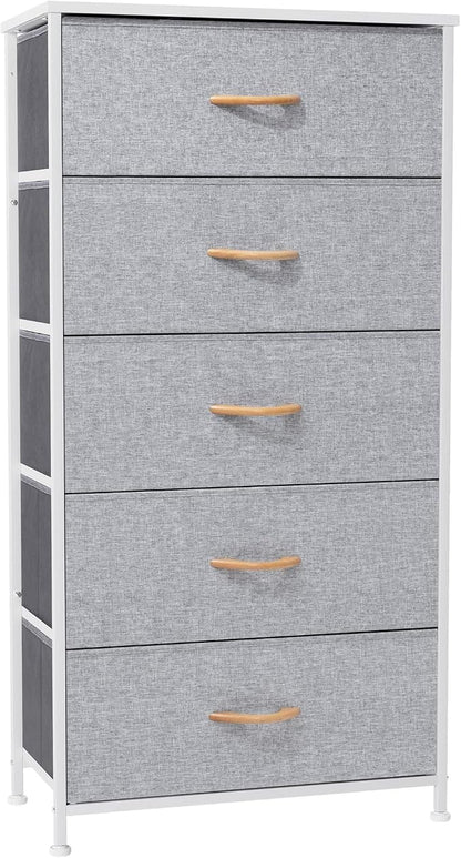 Tall Dresser, Wide Vertical Fabric Storage Organizer, 5 Drawer | Sturdy Steel by CrestliveProducts