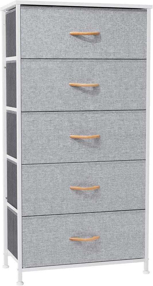 Tall Dresser, Wide Vertical Fabric Storage Organizer, 5 Drawer | Sturdy Steel by CrestliveProducts