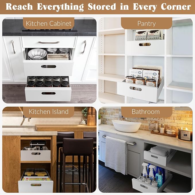 HBL' 1 Pack | 21" Deep Pull Out Cabinet Organizer Adhesive, 12-Inch Wide Sturdy - Image 7