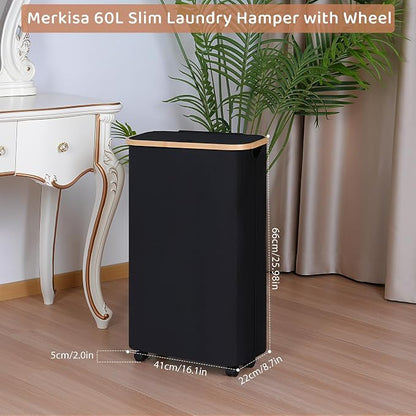 Slim Laundry Basket with Wheels, Narrow Hampers - Image 2