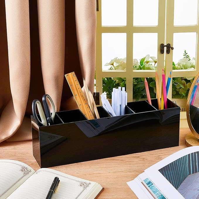 2 Pack Acrylic Makeup Brush Holder 6 Compartments Pencil Organizer Cup Pencil - Image 4