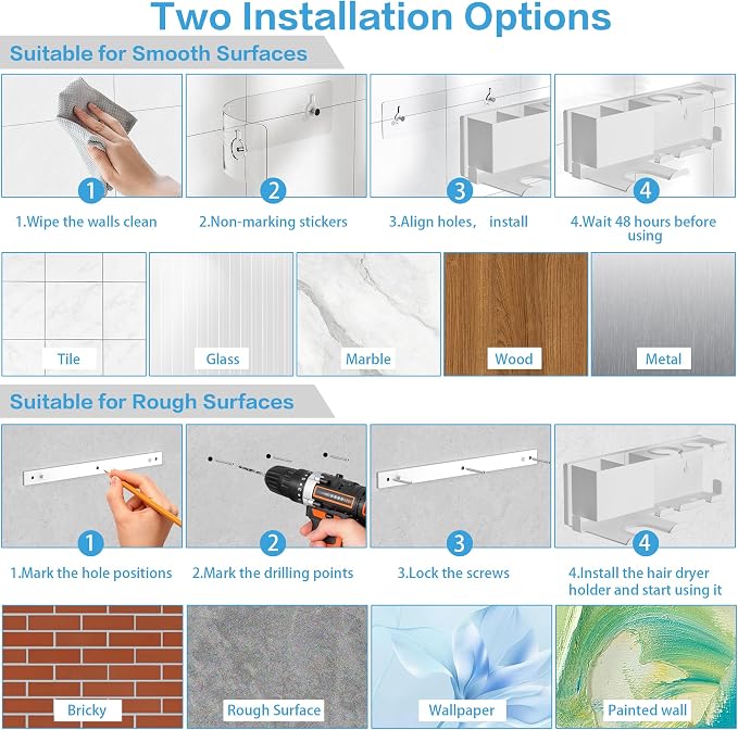 Hair Dryer Holder, Hair Tool Organizer Wall Mount, Metal Blow Dryer Holder - Image 7