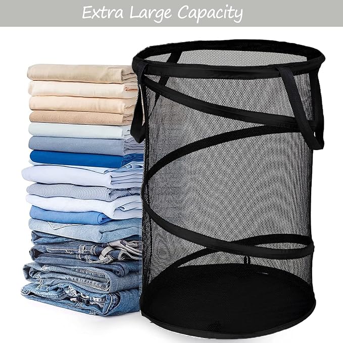 BATTOO Black X-Large Collapsible Laundry Basket Foldable Mesh Pop Up Hamper - Image 3